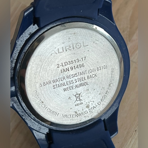 Auriol Men’s Watch Blue Case and Rubber Strap Stainless Luminous Hands - Picture 6 of 10